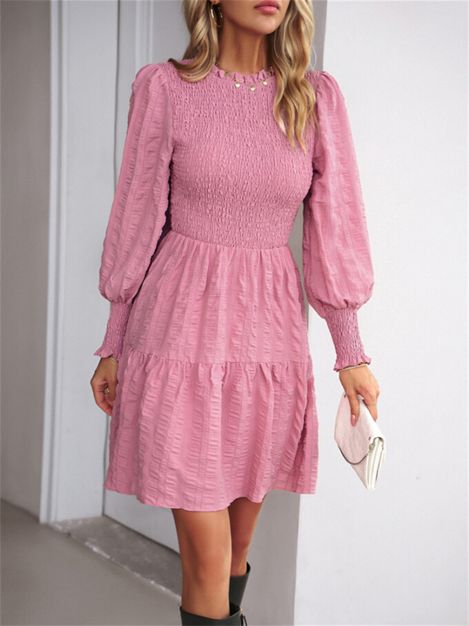 Womens-2023-Casual-Puff-Long-Sleeve-Mock-Neck-Dress-Pink-6.jpg