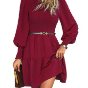 Womens-2023-Casual-Puff-Long-Sleeve-Mock-Neck-Dress-Winered-1