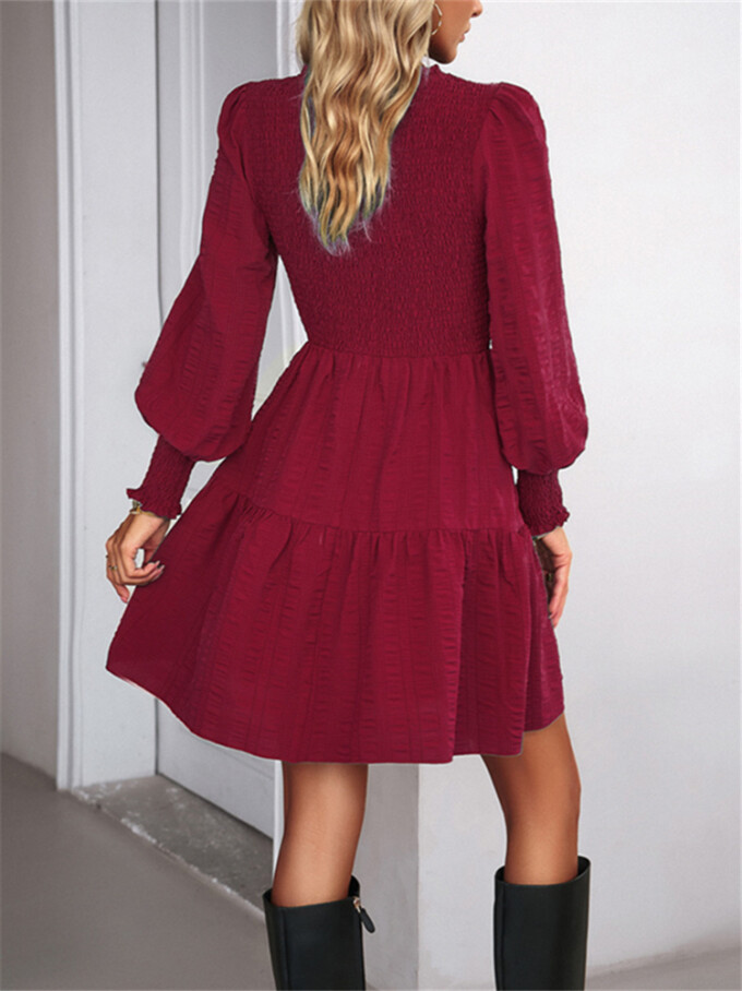 Womens-2023-Casual-Puff-Long-Sleeve-Mock-Neck-Dress-Winered-2.jpg