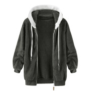 Womens-Winter-Fleece-Jacket-Hooded-Zipper-Sherpa-Coat-Darkgrey-2