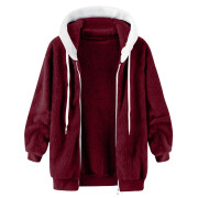 Womens-Winter-Fleece-Jacket-Hooded-Zipper-Sherpa-Coat-Winered-3