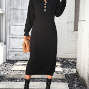 Womens-2023-Fall-Knit-Sweater-Maxi-Dress-Long-Sleeve-Button-V-Neck-Sweater-Long-Dress-Black-5