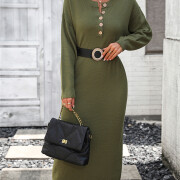 Womens-2023-Fall-Knit-Sweater-Maxi-Dress-Long-Sleeve-Button-V-Neck-Sweater-Long-Dress-Green-4