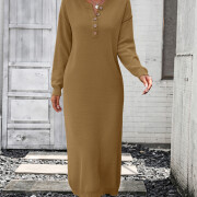 Womens-2023-Fall-Knit-Sweater-Maxi-Dress-Long-Sleeve-Button-V-Neck-Sweater-Long-Dress-Khaki-3