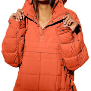 Womens-Winter-Pullover-Puffer-Jacket-Orange-1