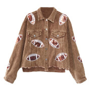 Womens-Cropped-Corduroy-Jacket-Football-Sequin-Brown-2