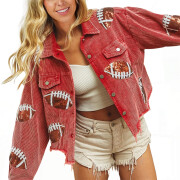 Womens-Cropped-Corduroy-Jacket-Football-Sequin-Red-2