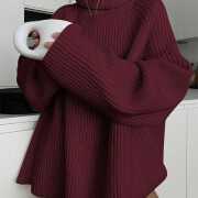 Womens-Winter-Turtleneck-Sweater-Winered-2