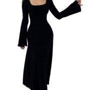 Womens-Ribbed-Knit-Maxi-Dress-Black-1