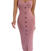 Womens-Sexy-Ribbed-Knit-Button-Front-Tank-Dress-Pink-1