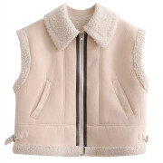 Womens-Vest-Jacket-Sherpa-Fleece-Cropped-Vest-Beige-1