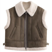 Womens-Vest-Jacket-Sherpa-Fleece-Cropped-Vest-Green-1