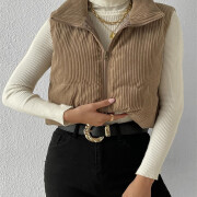 Womens-Crop-Corduroy-Puffer-Vest-Khaki-4