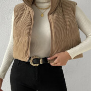 Womens-Crop-Corduroy-Puffer-Vest-Khaki-5