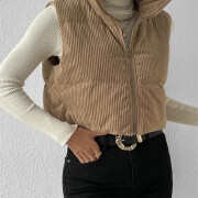 Womens-Crop-Corduroy-Puffer-Vest-Khaki-6