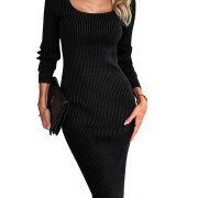 Womens-Knit-Bodycon-Sweater-Dress-Black-1