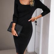 Womens-Knit-Bodycon-Sweater-Dress-Black-5