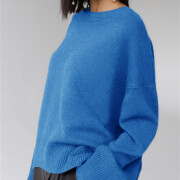 Womens-Crew-Neck-Knit-Sweater-Blue-3