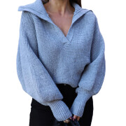 Womens-Fall-Cropped-Lapel-Collar-Sweater-Blue-1