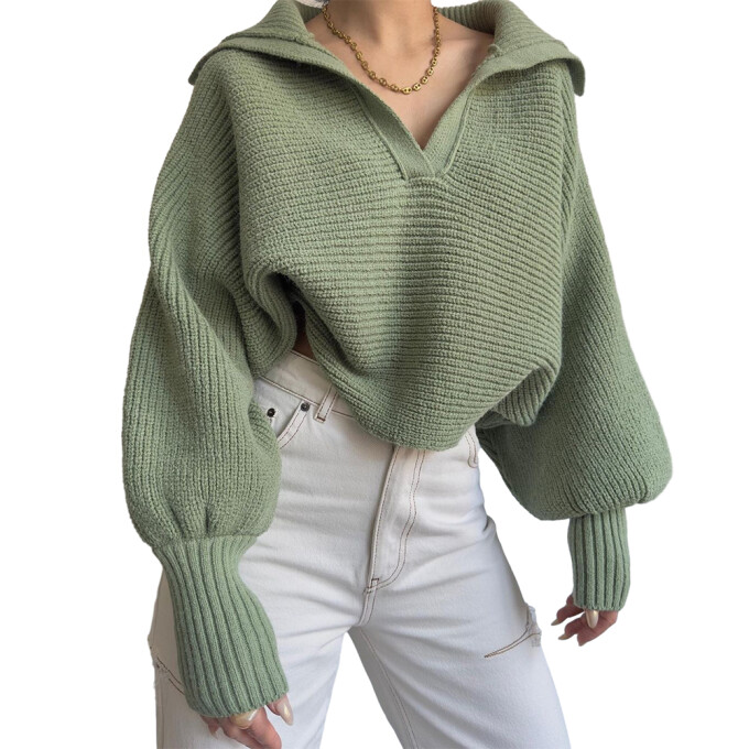 Womens-Fall-Cropped-Lapel-Collar-Sweater-Green-1.jpg