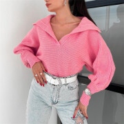 Womens-Fall-Cropped-Lapel-Collar-Sweater-Pink-3