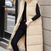 Womens-Long-Hooded-Puffer-Vest-Khaki-4