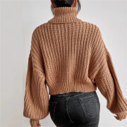 Womens-Turtleneck-Cropped-Sweater-Brown-2