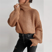 Womens-Turtleneck-Cropped-Sweater-Brown-3