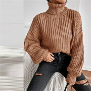 Womens-Turtleneck-Cropped-Sweater-Brown-4