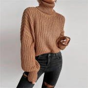 Womens-Turtleneck-Cropped-Sweater-Brown-5