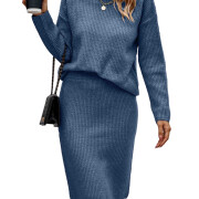 Womens-Fall-2-Piece-Sweater-Skirt-Set-Blue-1