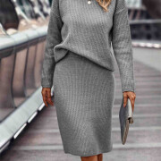 Womens-Fall-2-Piece-Sweater-Skirt-Set-Grey-3