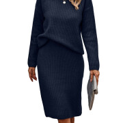 Womens-Fall-2-Piece-Sweater-Skirt-Set-Navyblue-1