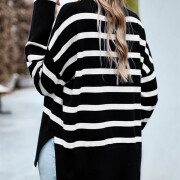 Womens-Turtleneck-Striped-Oversized-Sweater-Black-2