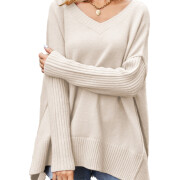 Womens-V-Neck-Oversized-Sweater-Apricot-1