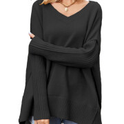 Womens-V-Neck-Oversized-Sweater-Black-1