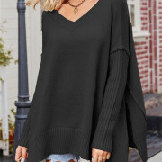 Womens-V-Neck-Oversized-Sweater-Black-3