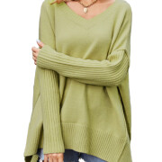 Womens-V-Neck-Oversized-Sweater-Green-1