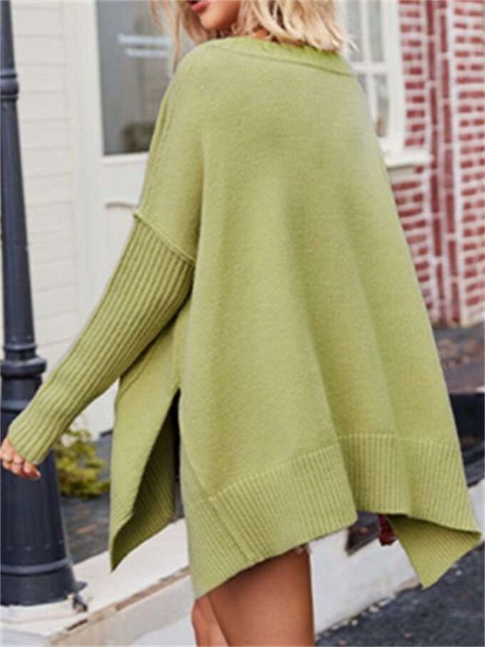 Womens-V-Neck-Oversized-Sweater-Green-2.jpg