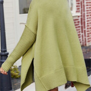 Womens-V-Neck-Oversized-Sweater-Green-2