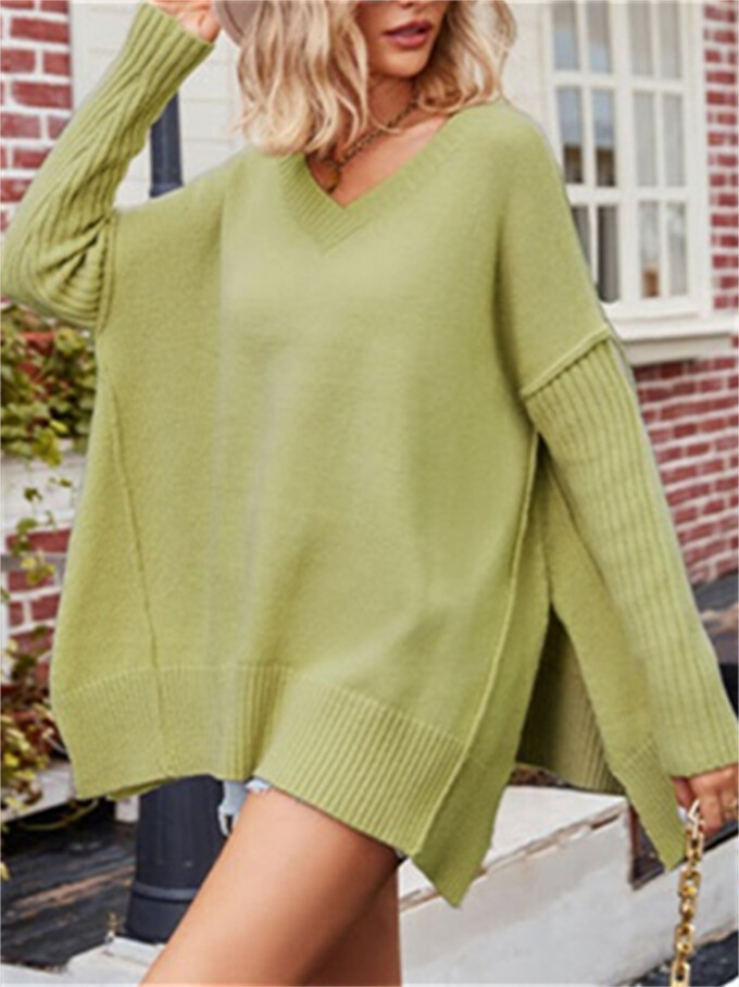 Womens-V-Neck-Oversized-Sweater-Green-3.jpg