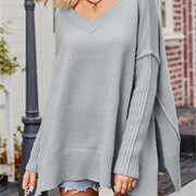 Womens-V-Neck-Oversized-Sweater-Grey-3