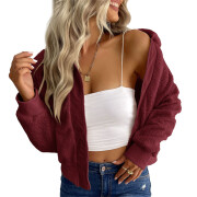 Womens-Cropped-Sherpa-Jacket-Zipper-Winered-1