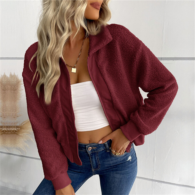 Womens-Cropped-Sherpa-Jacket-Zipper-Winered-3.jpg