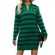 Womens-Striped-Sweater-Dress-Green-1