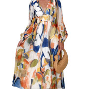 Womens-Deep-V-Neck-Dress-Boho-Floral-Print-Blue-1