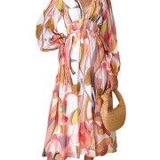 Womens-Deep-V-Neck-Dress-Boho-Floral-Print-Pink-1