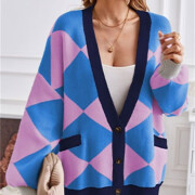 Womens-Cardigan-Sweater-Oversized-Open-Front-Blue-4