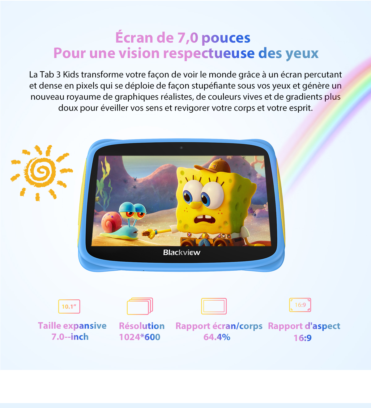 VANWIN - Tablette Enfants Android 12 Tablette Tactile 7.0 Pouces