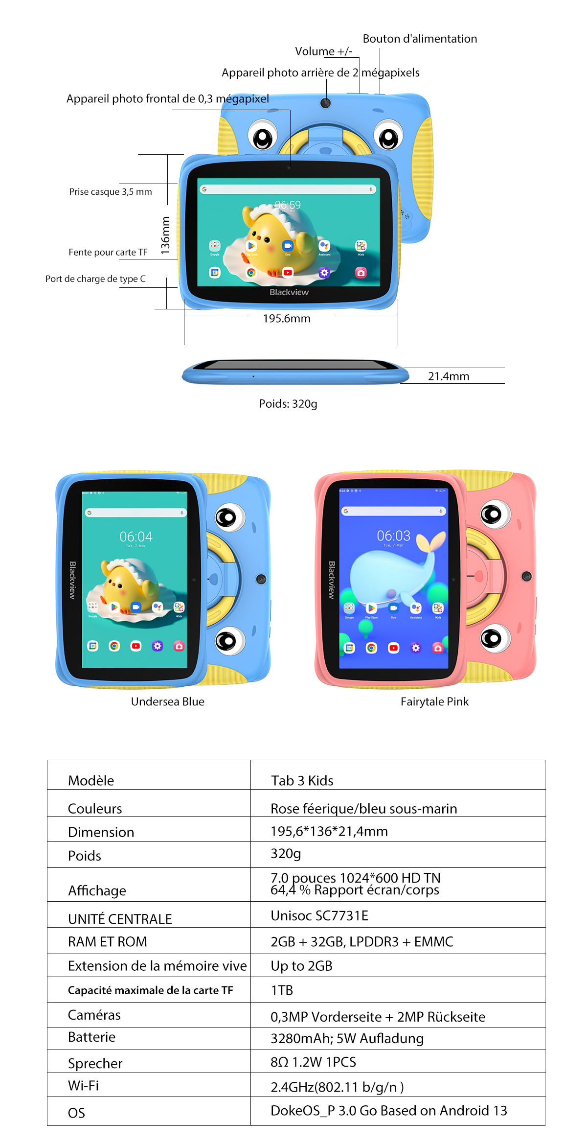 Tablettes educatives Vanwin Tablette Enfants 4+64Go WiFi Bleu